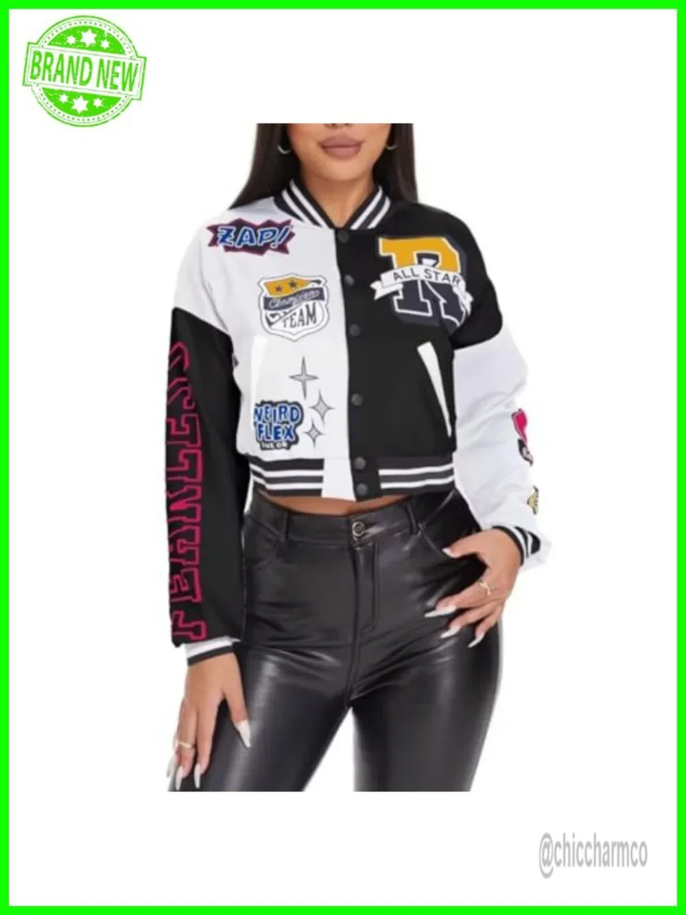 Womens Cropped Varsity Jacket Colorblock Letter Print Baseball Bomber Vintage